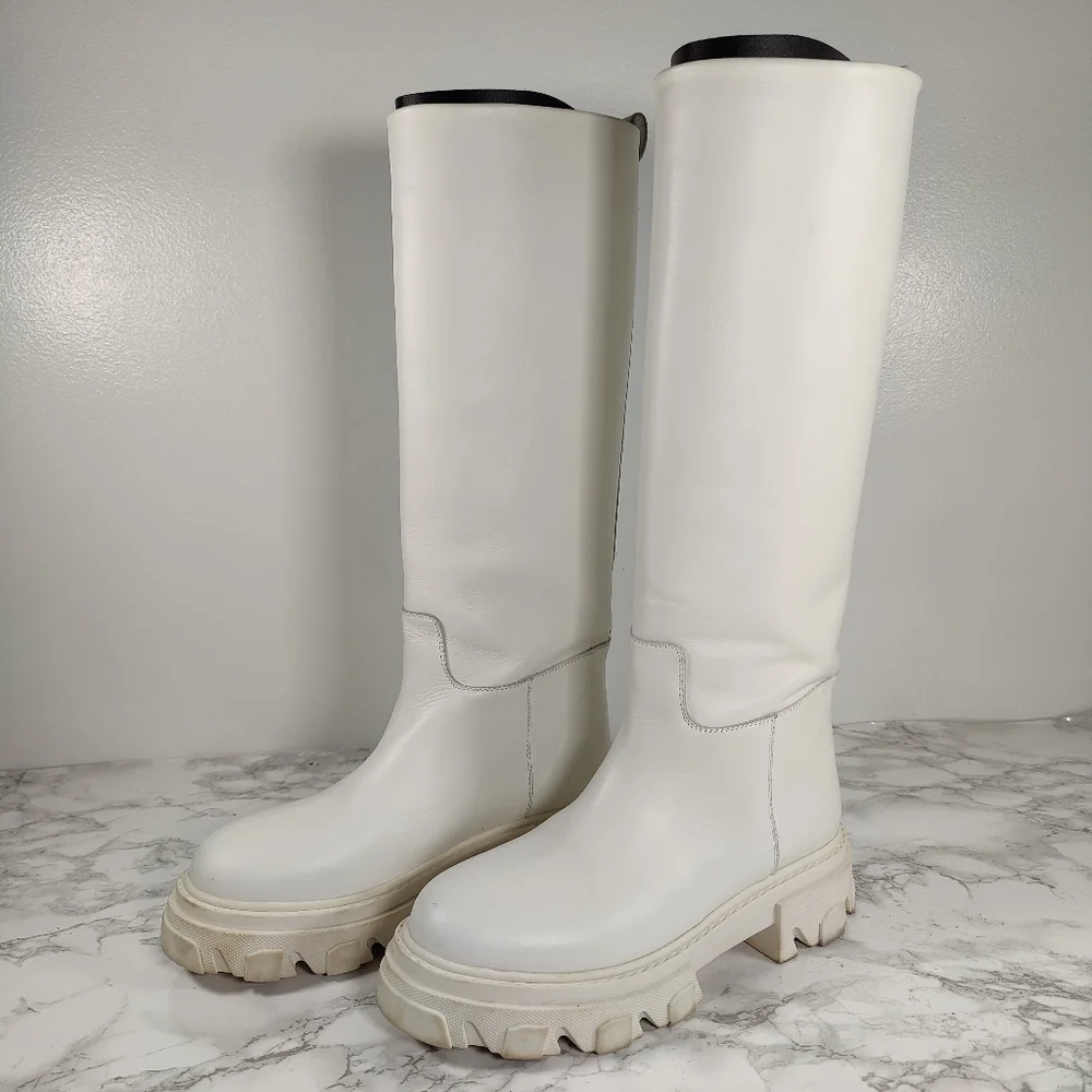 Gia X Pernille Tiesbaek White Leather Tubular Combat Boots Size 38.5 - Picture 1 of 14